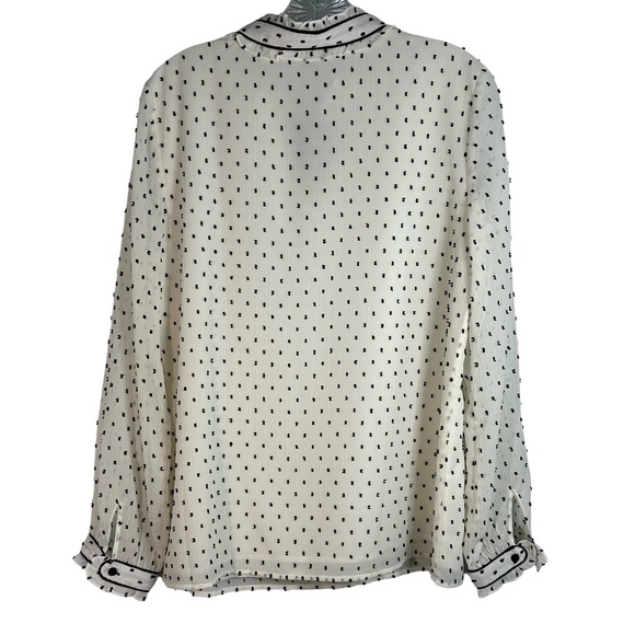 Talbots WM Tie Neck Top White with Black Embroidered Small Dots and Ruffle Neck - Picture 6 of 8